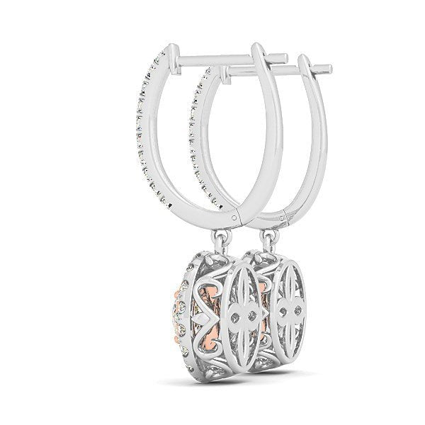 14k White And Rose Gold Drop Diamond Earrings with a Halo Design (3/4 cttw) - jazzyjewelryjones