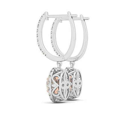 14k White And Rose Gold Drop Diamond Earrings with a Halo Design (3/4 cttw) - jazzyjewelryjones
