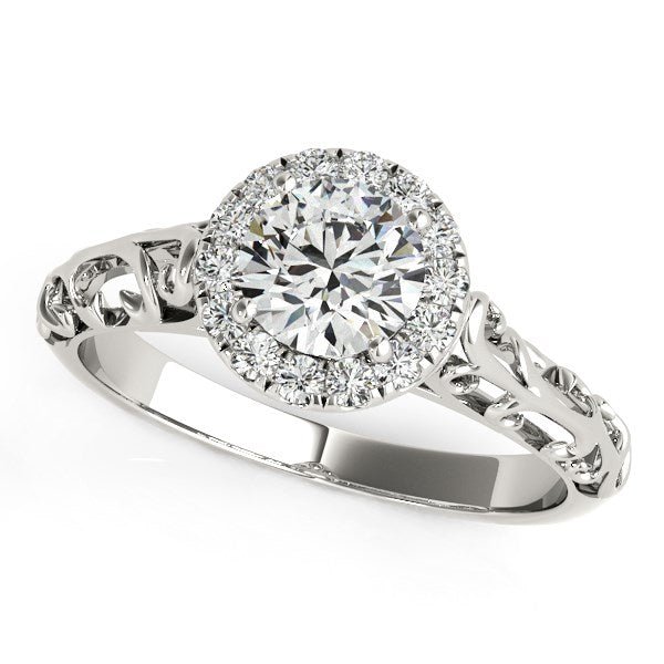 14k White Gold Halo Antique Style Round Diamond Engagement Ring (5/8 cttw) - jazzyjewelryjones
