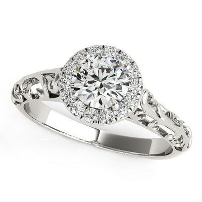 14k White Gold Halo Antique Style Round Diamond Engagement Ring (5/8 cttw) - jazzyjewelryjones