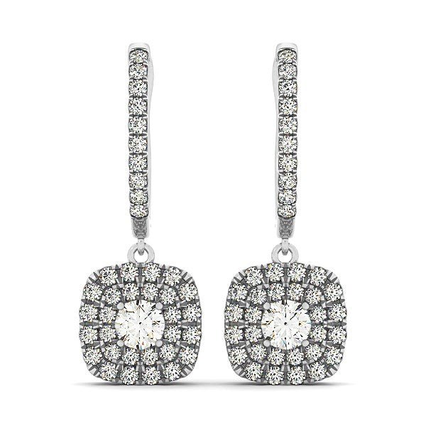 14k White Gold Double Halo Cushion Outer Shaped Diamond Earrings (3/4 cttw) - jazzyjewelryjones