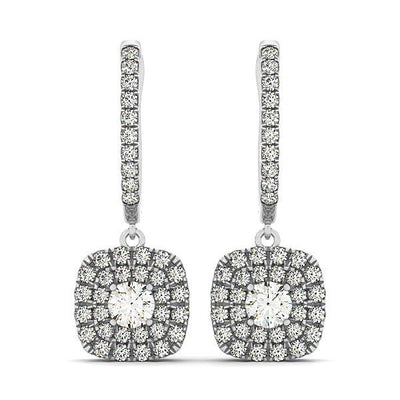 14k White Gold Double Halo Cushion Outer Shaped Diamond Earrings (3/4 cttw) - jazzyjewelryjones