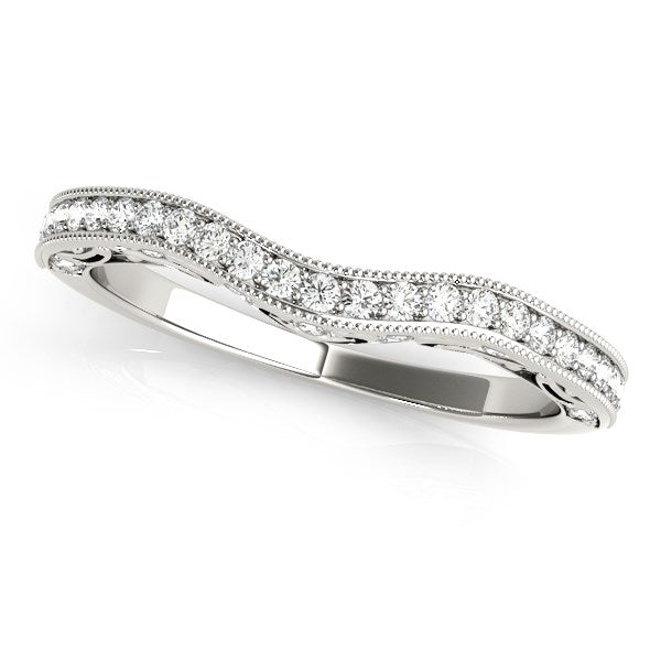 14k White Gold Milgrained Pave Set Curved Diamond Wedding Band (1/5 cttw) - jazzyjewelryjones