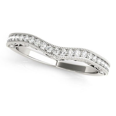 14k White Gold Milgrained Pave Set Curved Diamond Wedding Band (1/5 cttw) - jazzyjewelryjones