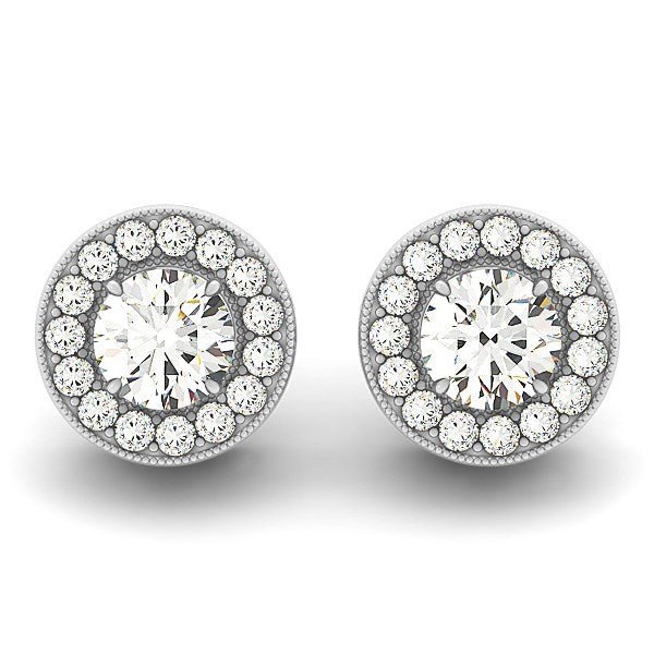 14k White Gold Round Diamond Halo Milgrain Border Earrings (3/4 cttw) - jazzyjewelryjones