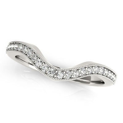 14k White Gold Milgrained Border Curved Diamond Wedding Band (1/5 cttw) - jazzyjewelryjones