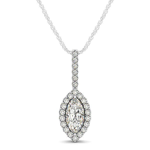 Marquis Shape Diamond Halo Pendant in 14k White Gold (2/3 cttw) - jazzyjewelryjones