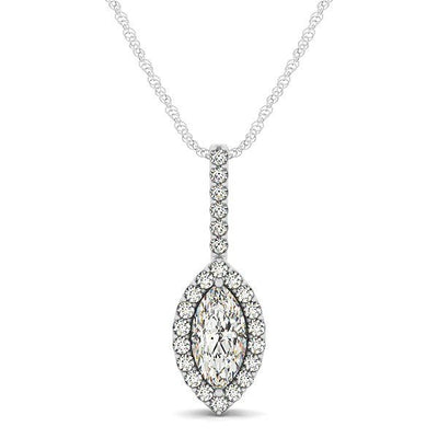 Marquis Shape Diamond Halo Pendant in 14k White Gold (2/3 cttw) - jazzyjewelryjones