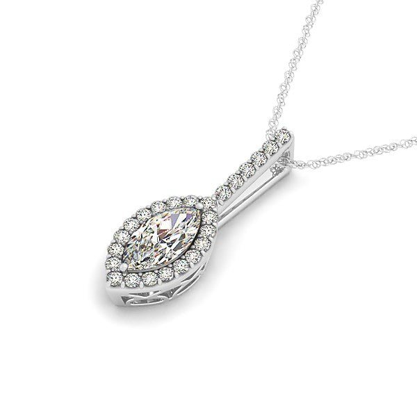 Marquis Shape Diamond Halo Pendant in 14k White Gold (2/3 cttw) - jazzyjewelryjones