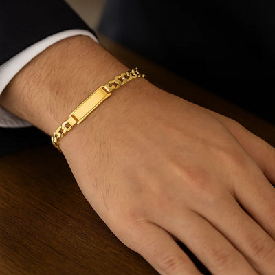 14k Yellow Gold Mens ID Cuban Chain Bracelet (8.00 mm) - jazzyjewelryjones