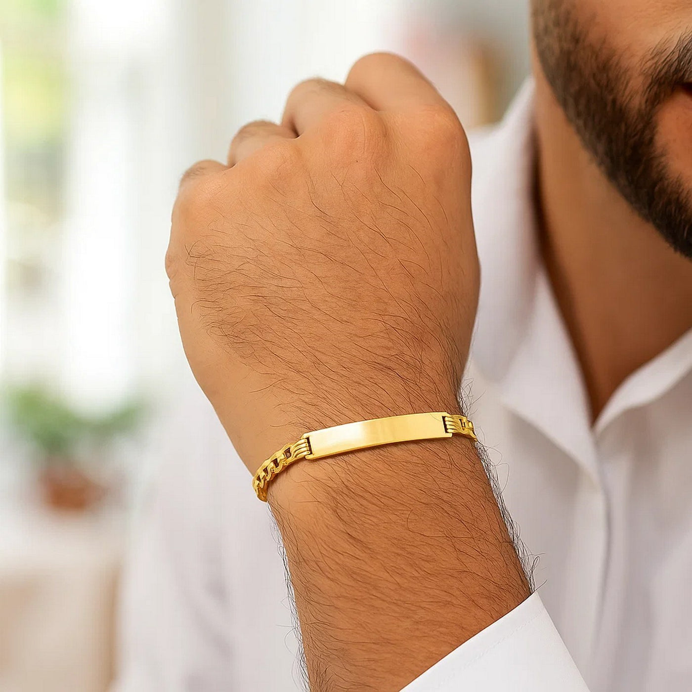 14k Yellow Gold 8 1/2 inch Mens Curb Chain ID Bracelet (8.30 mm) - jazzyjewelryjones
