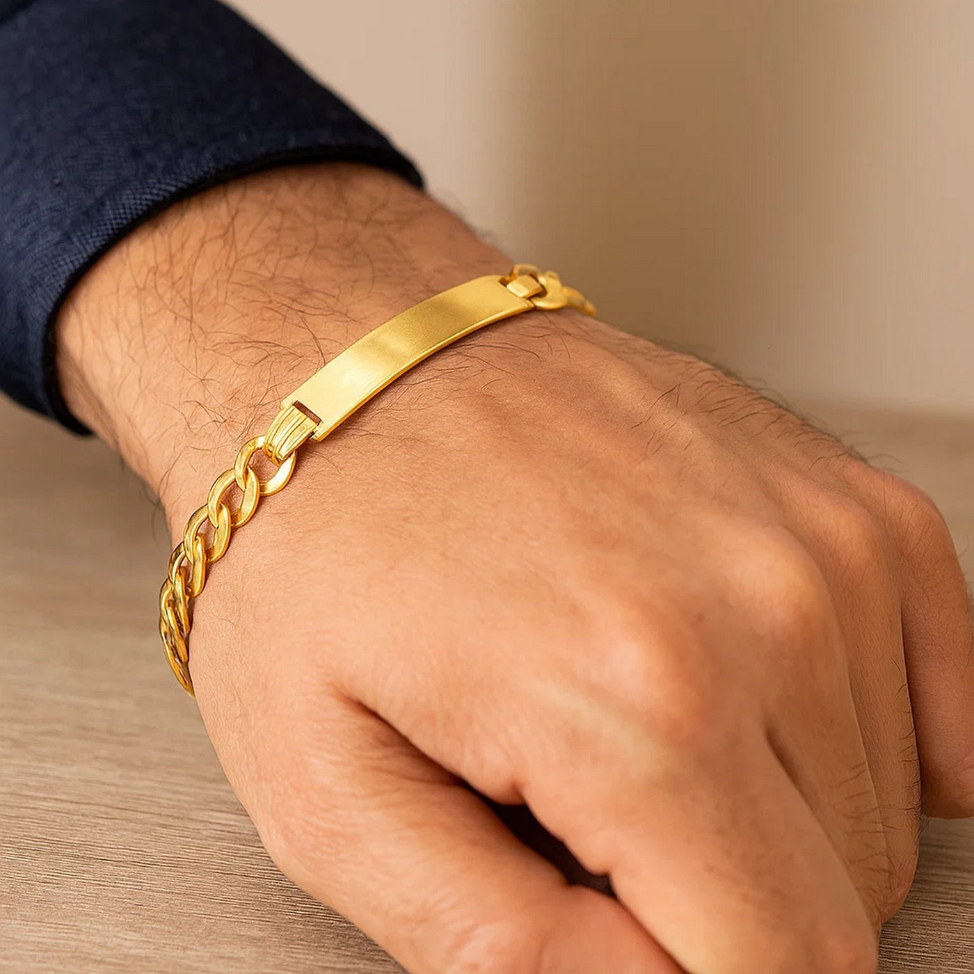 14k Yellow Gold 8 1/2 inch Mens Curb Chain ID Bracelet (8.30 mm) - jazzyjewelryjones