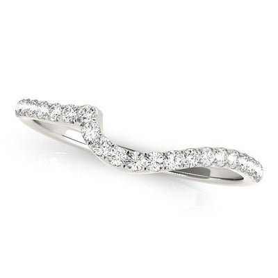 14k White Gold Round Pave Setting Curved Diamond Wedding Ring (1/5 cttw) - jazzyjewelryjones