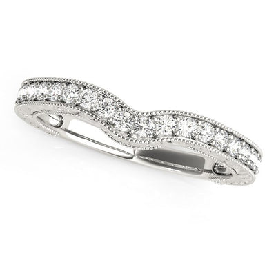 14k White Gold Bead Border Curved Diamond Wedding Band (1/4 cttw) - jazzyjewelryjones