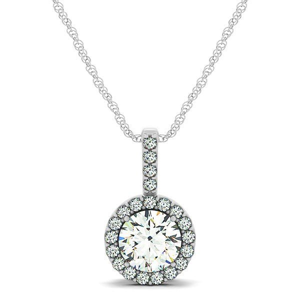 14k White Gold Diamond Halo Round Style Pendant (5/8 cttw) - jazzyjewelryjones