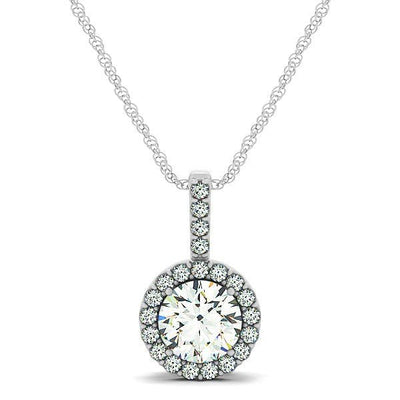 14k White Gold Diamond Halo Round Style Pendant (5/8 cttw) - jazzyjewelryjones