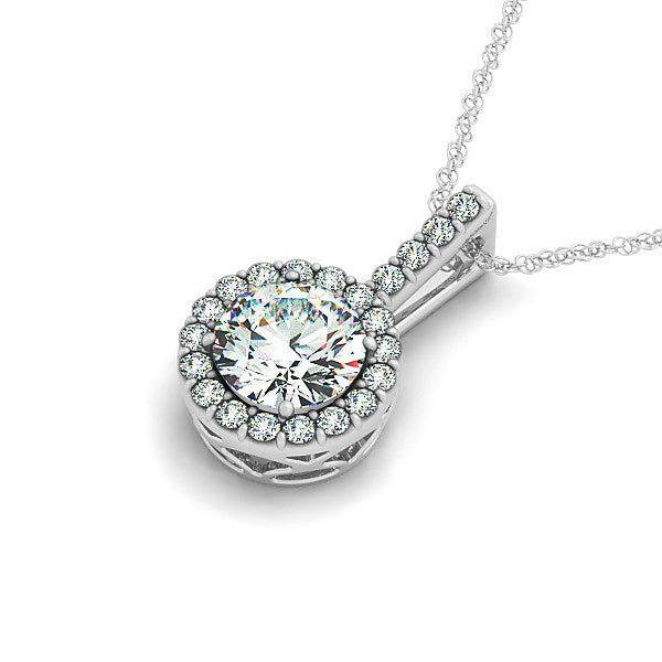 14k White Gold Diamond Halo Round Style Pendant (5/8 cttw) - jazzyjewelryjones