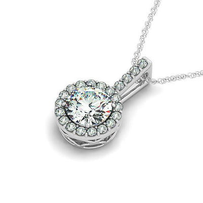 14k White Gold Diamond Halo Round Style Pendant (5/8 cttw) - jazzyjewelryjones
