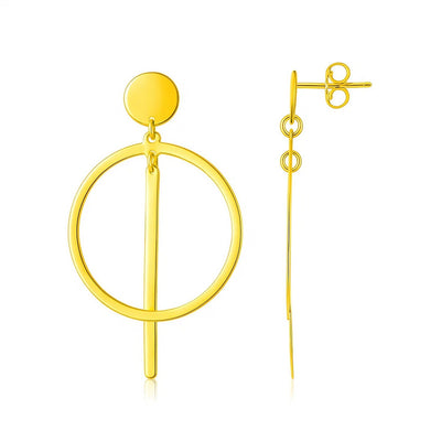 14K Yellow Gold Polished Circle and Bar Earrings - jazzyjewelryjones