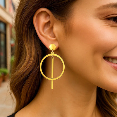 14K Yellow Gold Polished Circle and Bar Earrings - jazzyjewelryjones