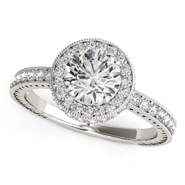 14k White Gold Milgrain Border Diamond Pave Engagement Ring (1 1/2 cttw) - jazzyjewelryjones