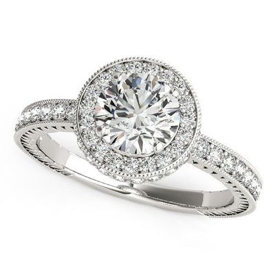 14k White Gold Milgrain Border Diamond Pave Engagement Ring (1 1/2 cttw) - jazzyjewelryjones