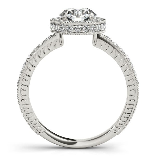 14k White Gold Milgrain Border Diamond Pave Engagement Ring (1 1/2 cttw) - jazzyjewelryjones