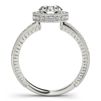 14k White Gold Milgrain Border Diamond Pave Engagement Ring (1 1/2 cttw) - jazzyjewelryjones