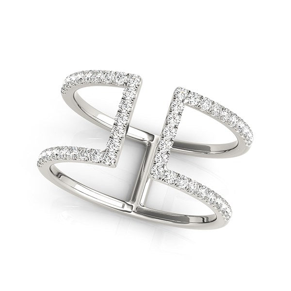 14k White Gold Modern Dual Band Style Diamond Ring (1/2 cttw) - jazzyjewelryjones