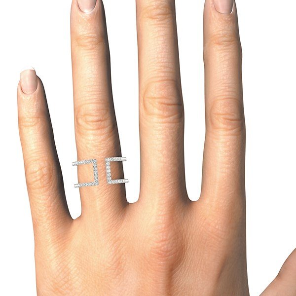 14k White Gold Modern Dual Band Style Diamond Ring (1/2 cttw) - jazzyjewelryjones