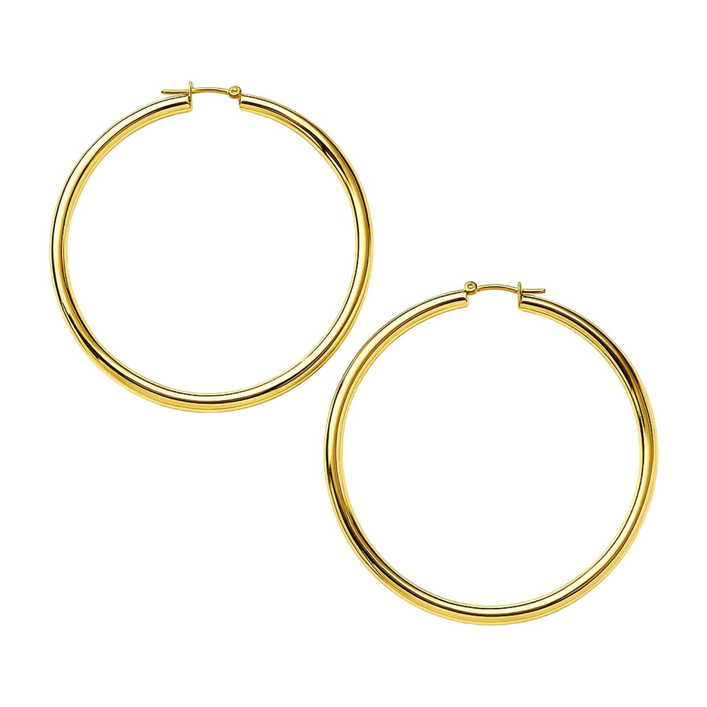 14k Yellow Gold Polished Large Round Hoop Earrings(2x60mm) - jazzyjewelryjones