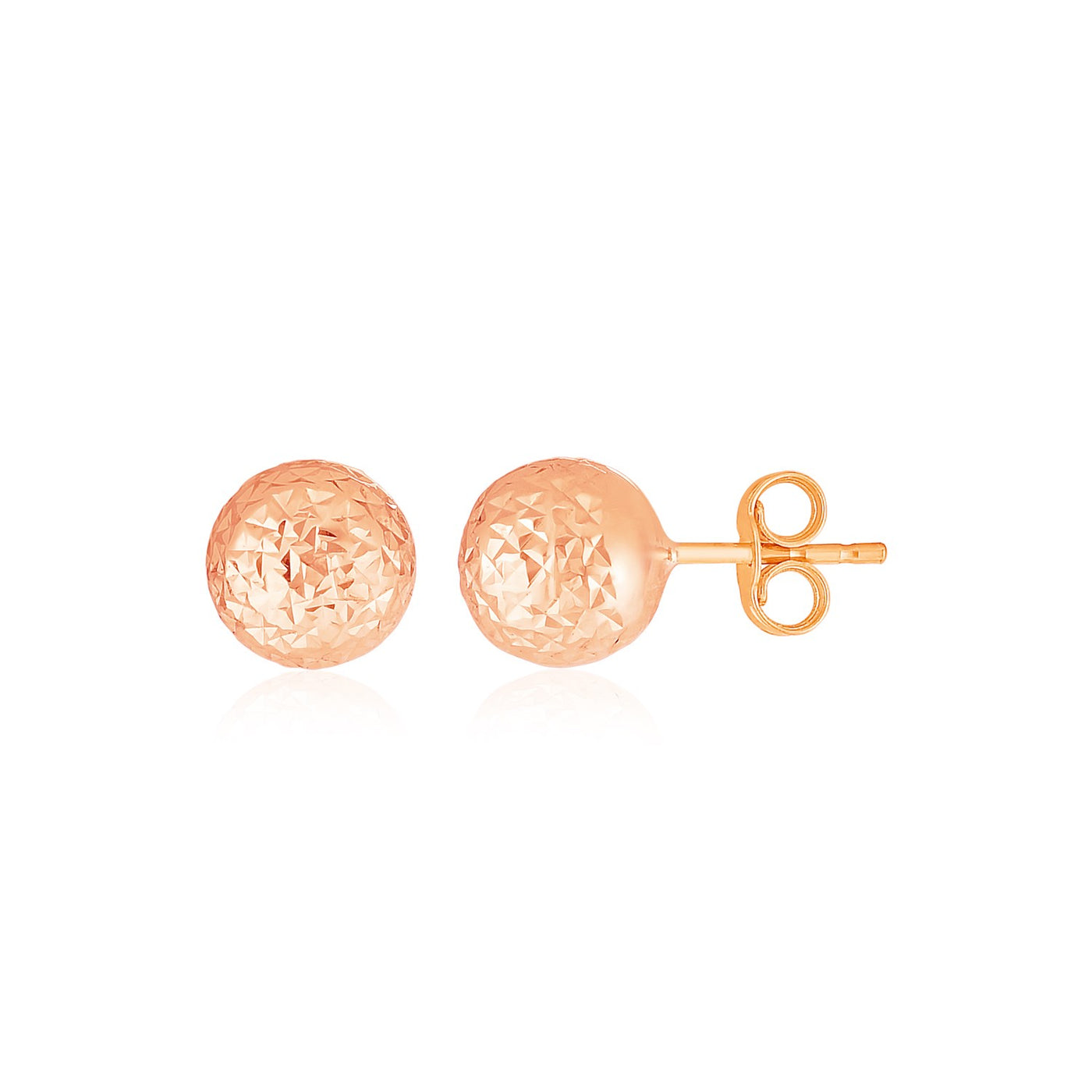 14k Rose Gold Ball Earrings with Crystal Cut Texture(5mm) - jazzyjewelryjones