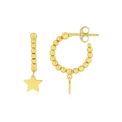 14K Yellow Gold Drop Star Charm Beaded Hoop Earrings - jazzyjewelryjones