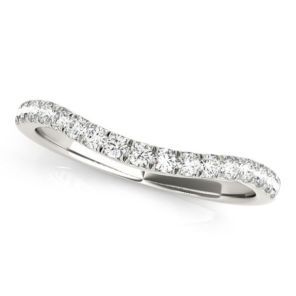 14k White Gold Pave Set Round Diamond Curved Wedding Band (1/4 cttw) - jazzyjewelryjones