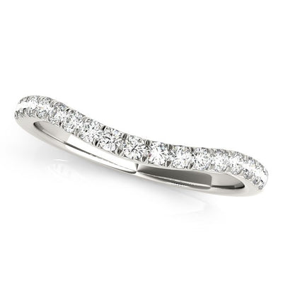 14k White Gold Pave Set Round Diamond Curved Wedding Band (1/4 cttw) - jazzyjewelryjones