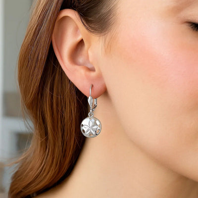 Sterling Silver Polished Sand Dollar Dangle Earrings - jazzyjewelryjones