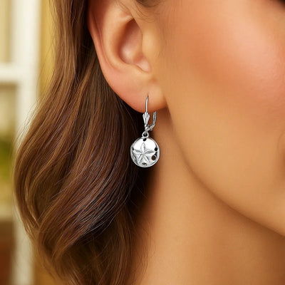 Sterling Silver Polished Sand Dollar Dangle Earrings - jazzyjewelryjones