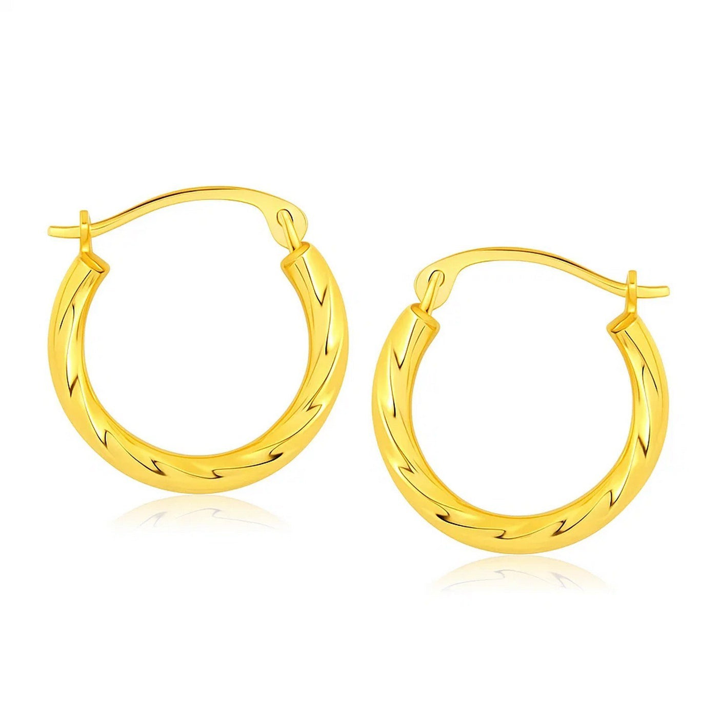 10k Yellow Gold Hoop Earrings in Textured Polished Style - jazzyjewelryjones