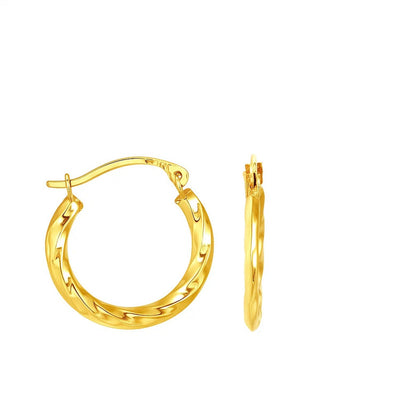 10k Yellow Gold Hoop Earrings in Textured Polished Style - jazzyjewelryjones