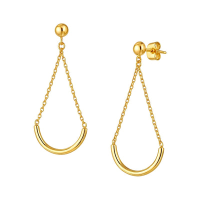 14k Yellow Gold Curved Chain Drop Earrings - jazzyjewelryjones
