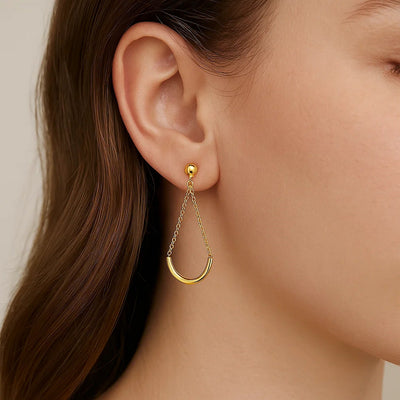14k Yellow Gold Curved Chain Drop Earrings - jazzyjewelryjones