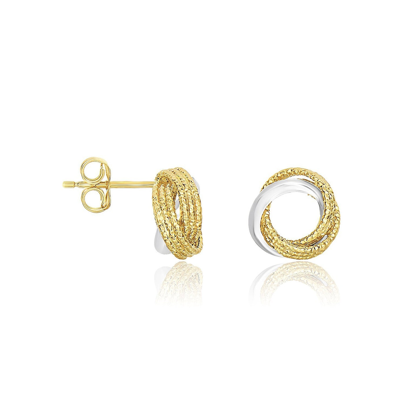 14k Two - Tone Gold Multi - Textured Open Circle Style Entwined Earrings - jazzyjewelryjones