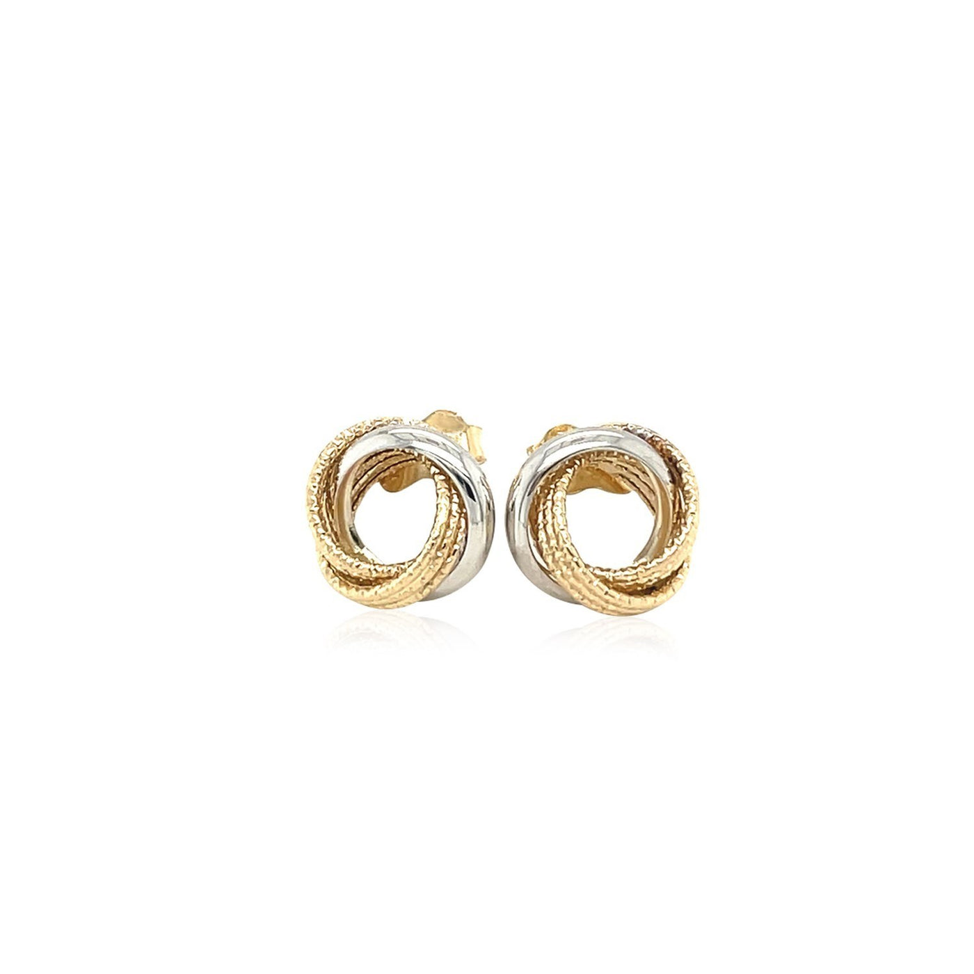14k Two - Tone Gold Multi - Textured Open Circle Style Entwined Earrings - jazzyjewelryjones