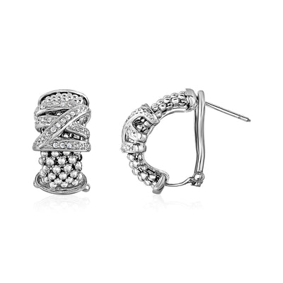 Popcorn Texture Earrings with Crossover Motif and Diamonds in Sterling Silver - jazzyjewelryjones