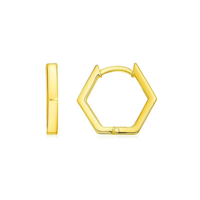 14k Yellow Gold Hexagon Huggie Hoops Earrings - jazzyjewelryjones