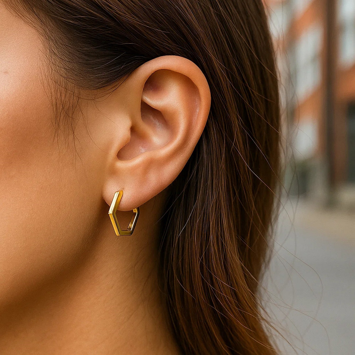 14k Yellow Gold Hexagon Huggie Hoops Earrings - jazzyjewelryjones