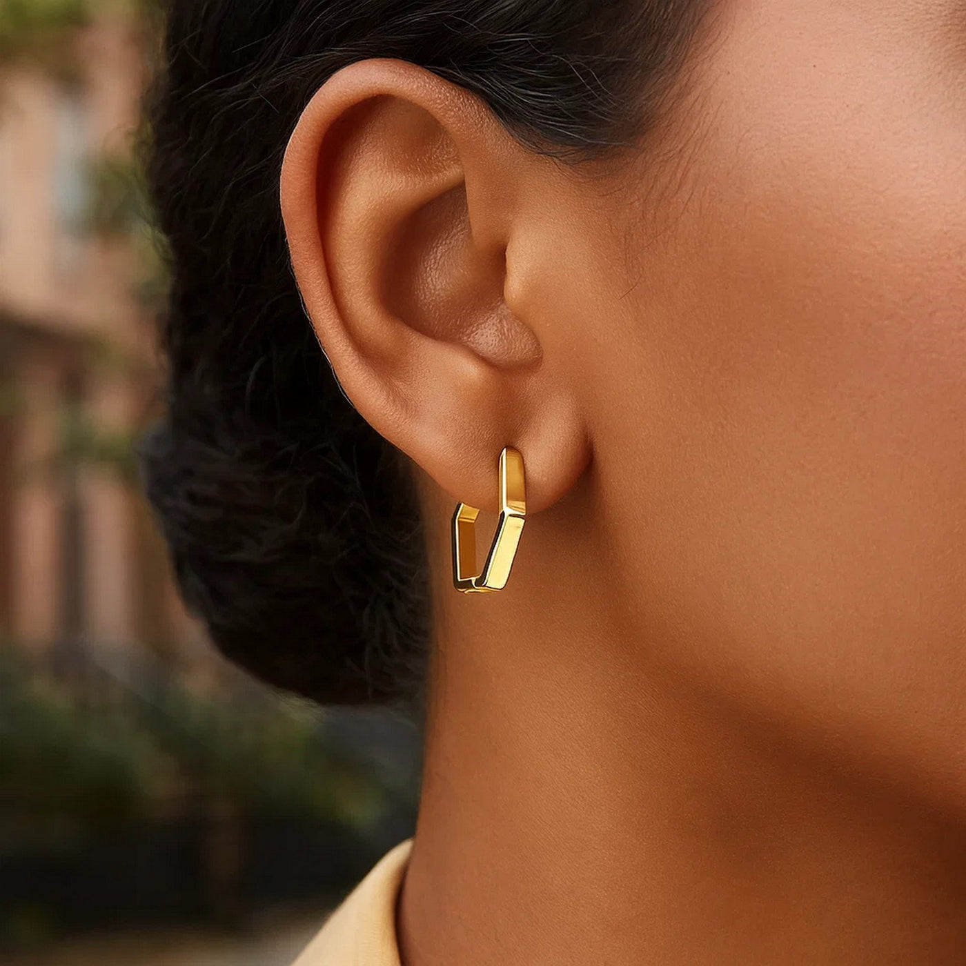 14k Yellow Gold Hexagon Huggie Hoops Earrings - jazzyjewelryjones