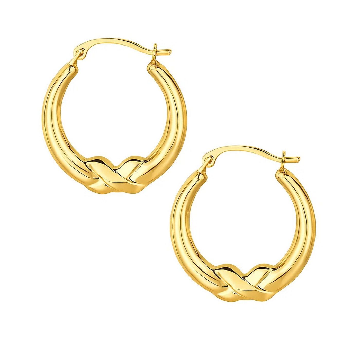 10k Yellow Gold X Motif Round Shape Hoop Earrings - jazzyjewelryjones