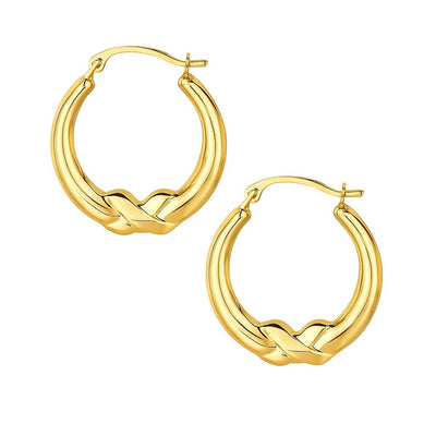 10k Yellow Gold X Motif Round Shape Hoop Earrings - jazzyjewelryjones
