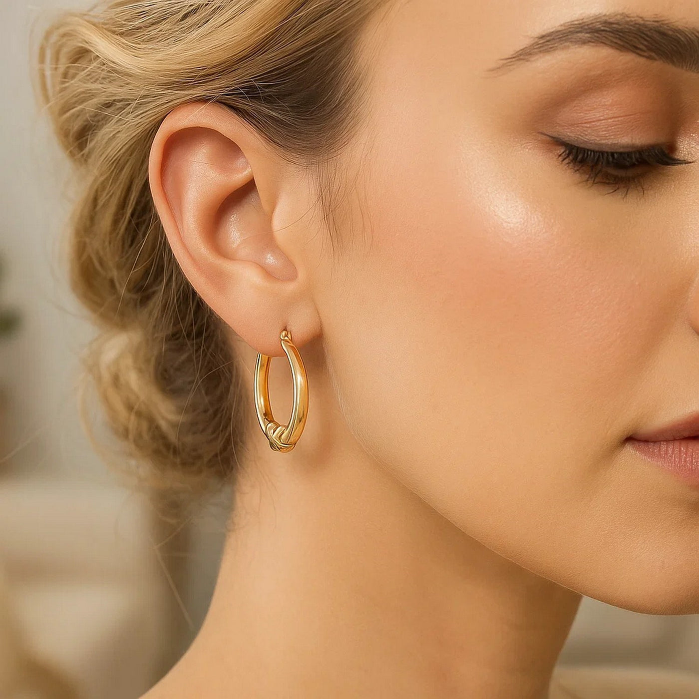 10k Yellow Gold X Motif Round Shape Hoop Earrings - jazzyjewelryjones